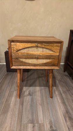 Mid-Century Wood and Cane Nightstand