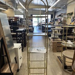 VASAGLE 5-Tier Shelf Tempered Glass Shelving Unit Arched Design - Gold