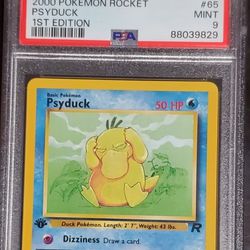 2000 Pokemon Team Rocket Psyduck 1st Edition Card #65  PSA 9 Mint