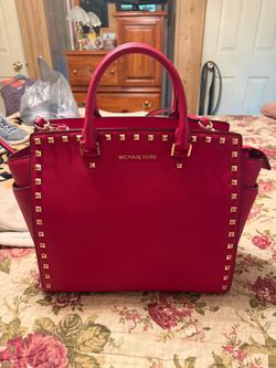 Michael Kors Red Studded Satchel Handbag