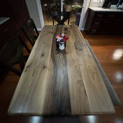 Solid Handmade Walnut Dining Table: Rustic Wood Kitchen Furniture