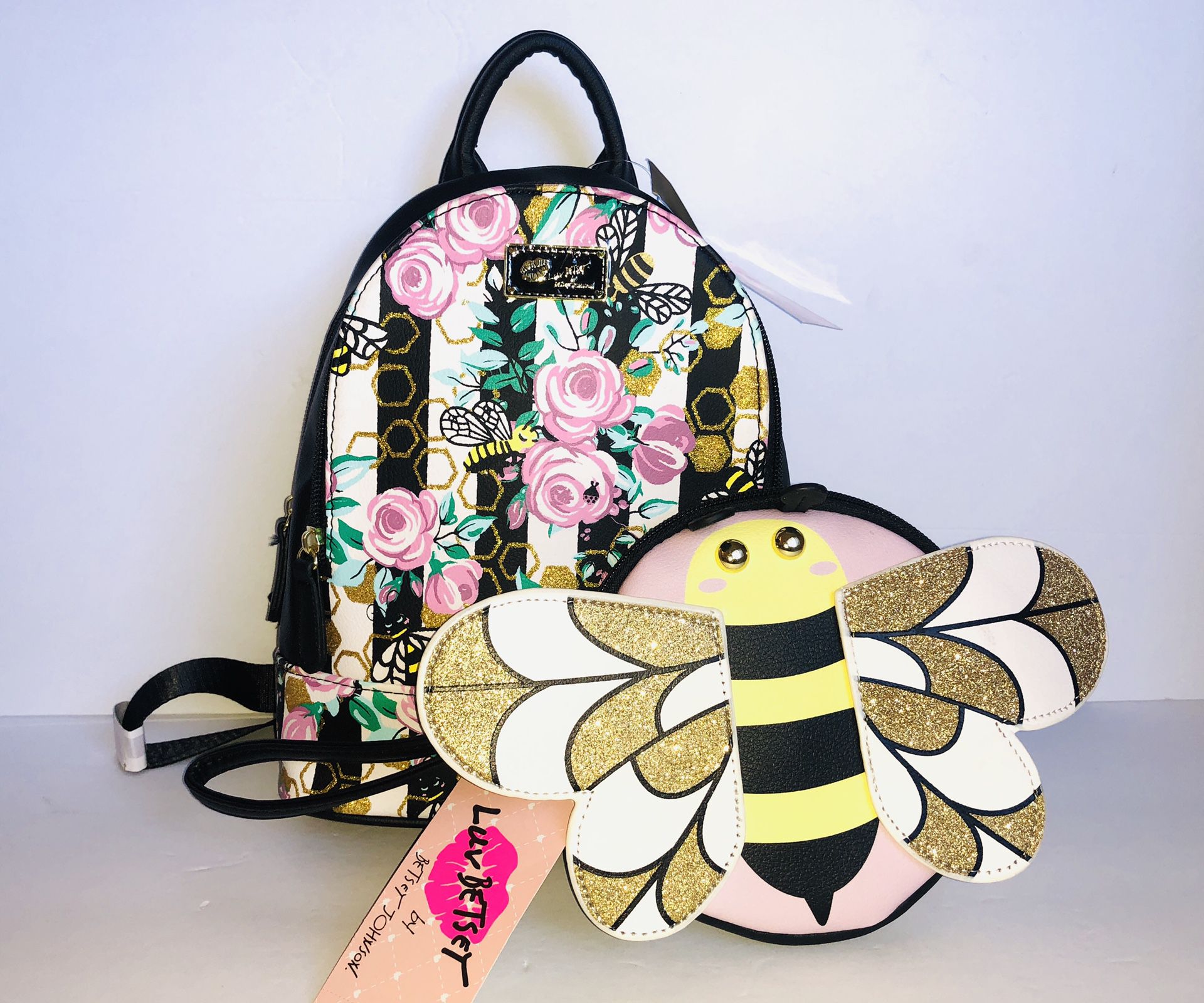 Betsey Johnson Backpack and Coin Purse, Bumble Bee Floral