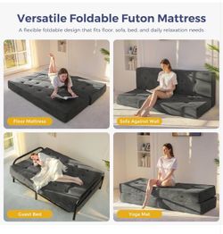 FULL 8” Tufted Futon Mattress with Handles-Floor Sofa Bed-Guest-Living Room-Gray $140 Firm