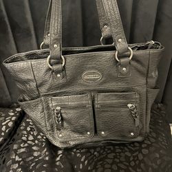 black leather tote