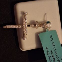 Gold Over Sterling Silver Nail Moissanite  Cross Pendant