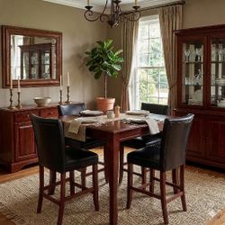 Beautiful Wood Counter-Height Dining Set with 4 Leather Chairs