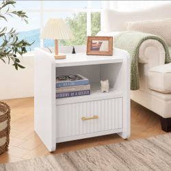 2 BRAND NEW-UNUSED-UNOPENED Fluted Night Stand, Mid Century Night Stands with Drawer Storage ,charging station,wide bedside or end table. Modern White