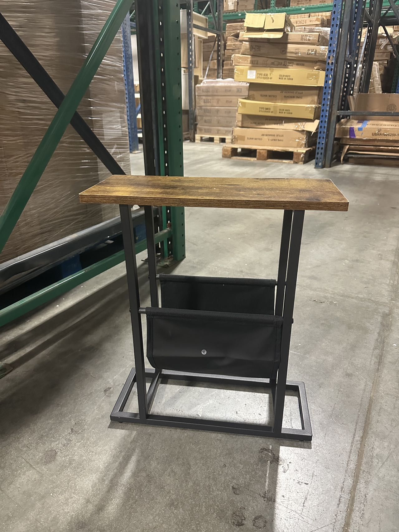 #042704 Small Narrow Side Table for Small Spaces, Slim End Table Magazine Table Nighstand with Storage Holder, Accent Skiny Snack Couch Beside Table,