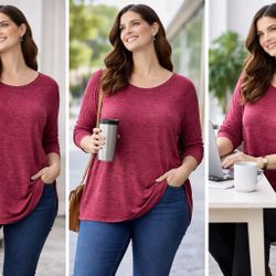 Catherine’s Plus Size 4X Burgundy Long Sleeve Tunic Top