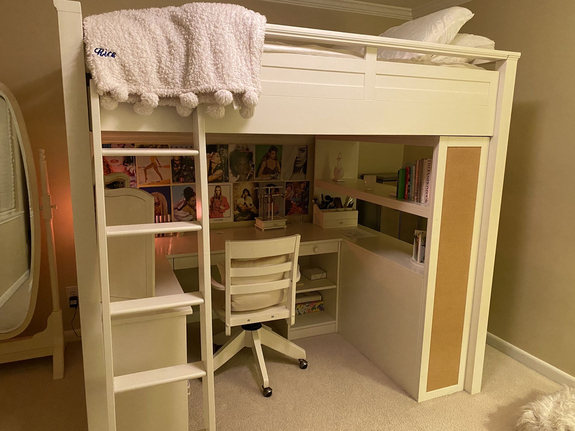 Pottery Barn Loft Bed With Desk, Shelving And Chair for Sale in