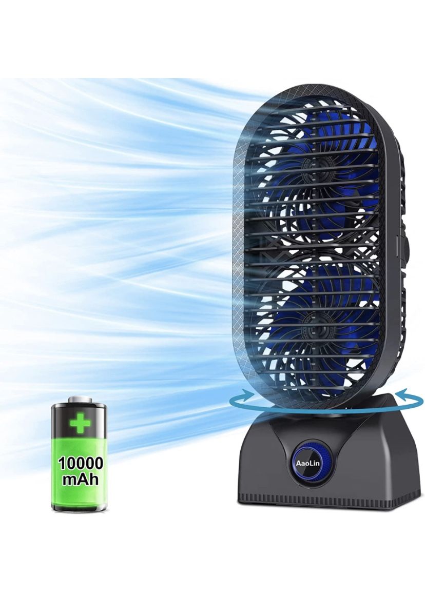 Desk Tower Fan, 10000mAh Rechargeable Oscillating Table Fan, Max Last 30Hrs, 11'' Portable Fan, 120° Oscillation for Powerful Circulation, Stepless Sp