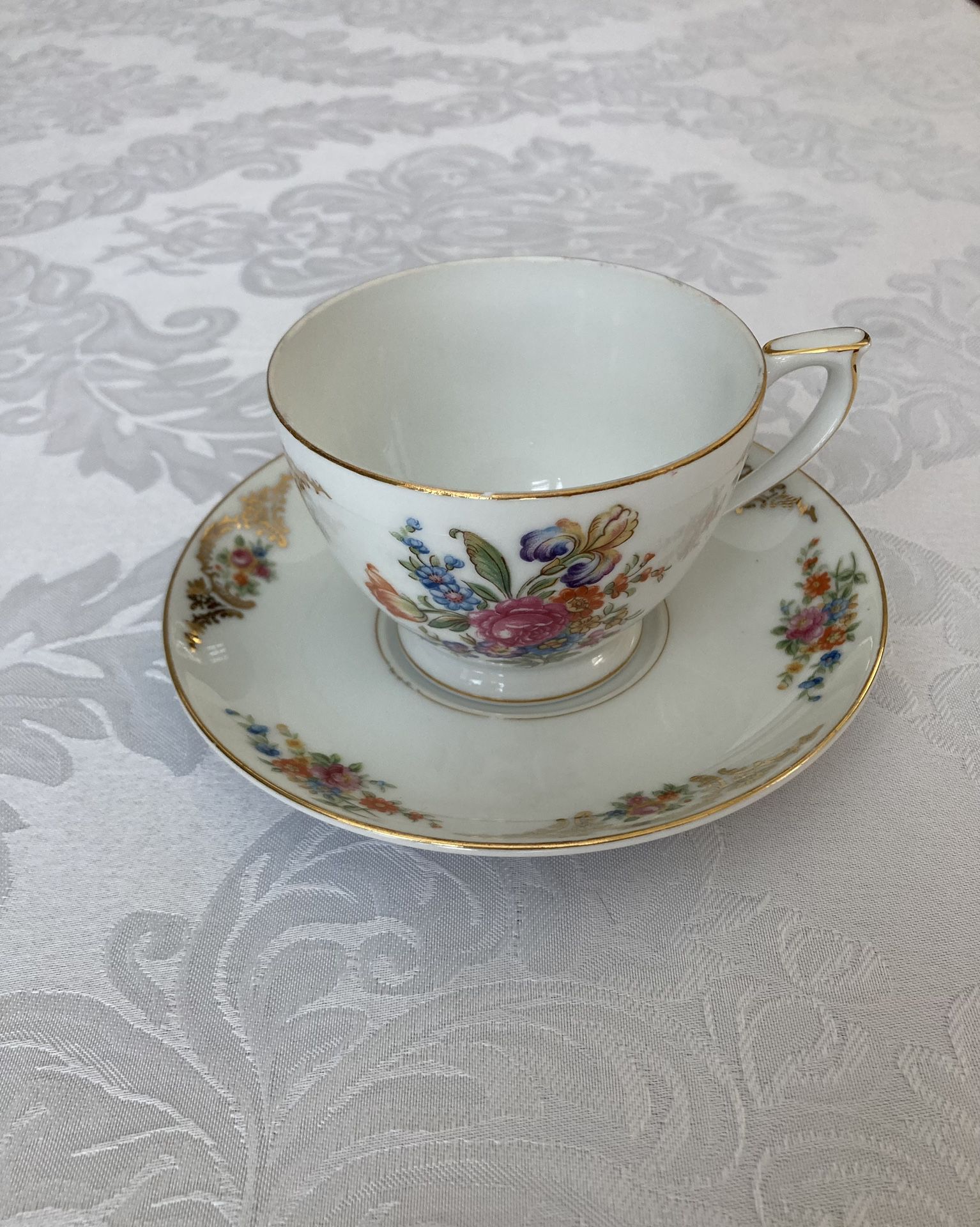 Aichi China Japan Floral Bouquet Tea Cup & Saucer Made in Occupied Japan