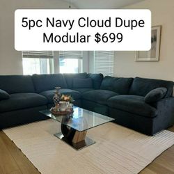 Navy Cloud Dupe Modular Sectional Couch Sofa 