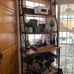 Glass Dining table, Chairs And Baker Rack