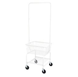Laundry rolling basket butler cart hanging rack with shelf metal organize