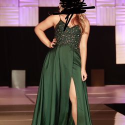 Pageant prom Dress/gown Green Corset Rhinestone Satin