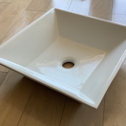 Modern Square Vessel Sink - White Porcelain 16” W x 16” L x 5” H 