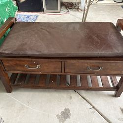 Brown Bench - Wood & 2 Drawers