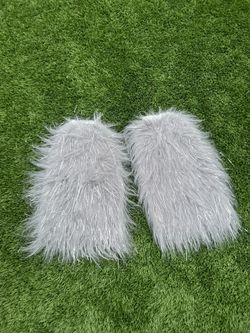 Furry Plush Leg Warmers Gray And Silver Halloween