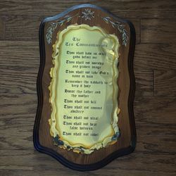 The Ten Commandments Tablet Wood And Metal Medium Brown  And Gold. 