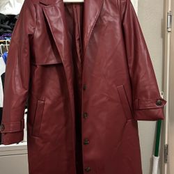 Size M Micas Leather Burgundy Coat 