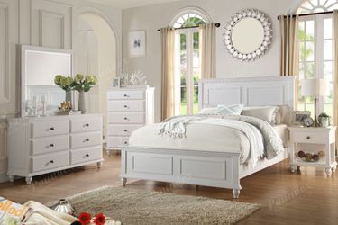 Brand new black or white queen bed frame + dresser + mirror + nightstand