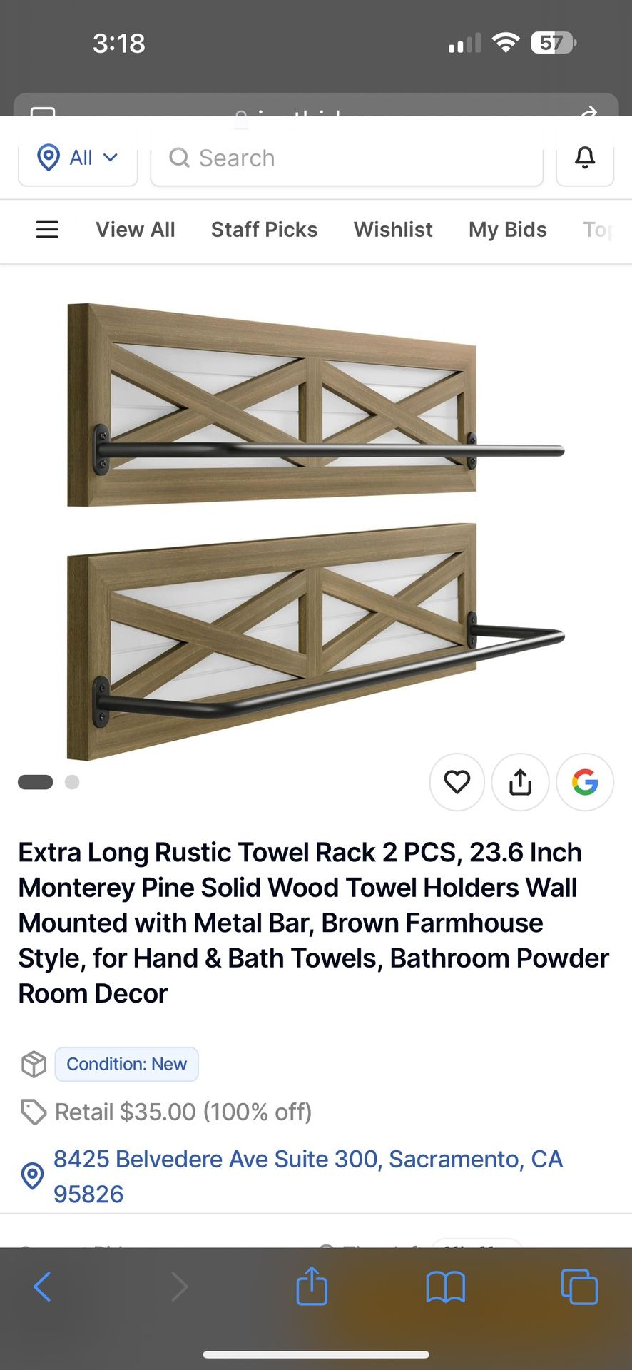 New- Rustic Bathroom Towel Rack