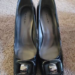 Tahari Black Patent Buckle Heels 9.5