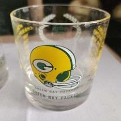 3.5" VINTAGE GREEN BAY PACKERS GLASS TUB OLD FASHION 50TH YEAR WORLD CHAMPIONS, QTY. 2