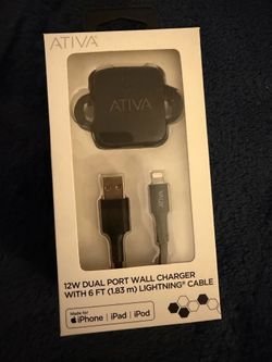 NEW Ativa 12W Dual Port Wall Charger with 6ft Lightning Cable