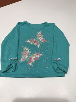 Cute Girl’s Stretchy Cotton Embellished Long Sleeves Shirt, 104 cm or 4T