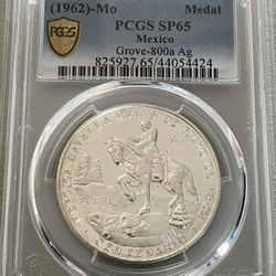1962-Mexico PCGS SP/MS 65 Groove-800 Ag Cinco De Mayo 1862