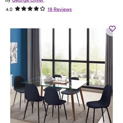 6 - Person Glass Top Four Leg Dining Set