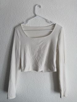 White Ribbed Long Sleeve Crop Top