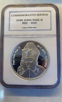 1 oz .999 silver coin  2005 NGC CERTIFIED POPE JOHN PAUL II COMMEMORATIVE EDITION