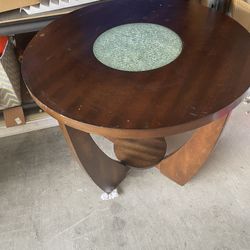 2 End Wood Tables W/ Glass Top