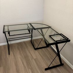 Modular L-shaped Glass Desk with Slide Out Keyboard Tray
