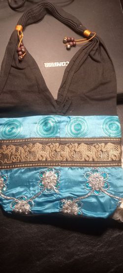 Blue  silk /cotton purse