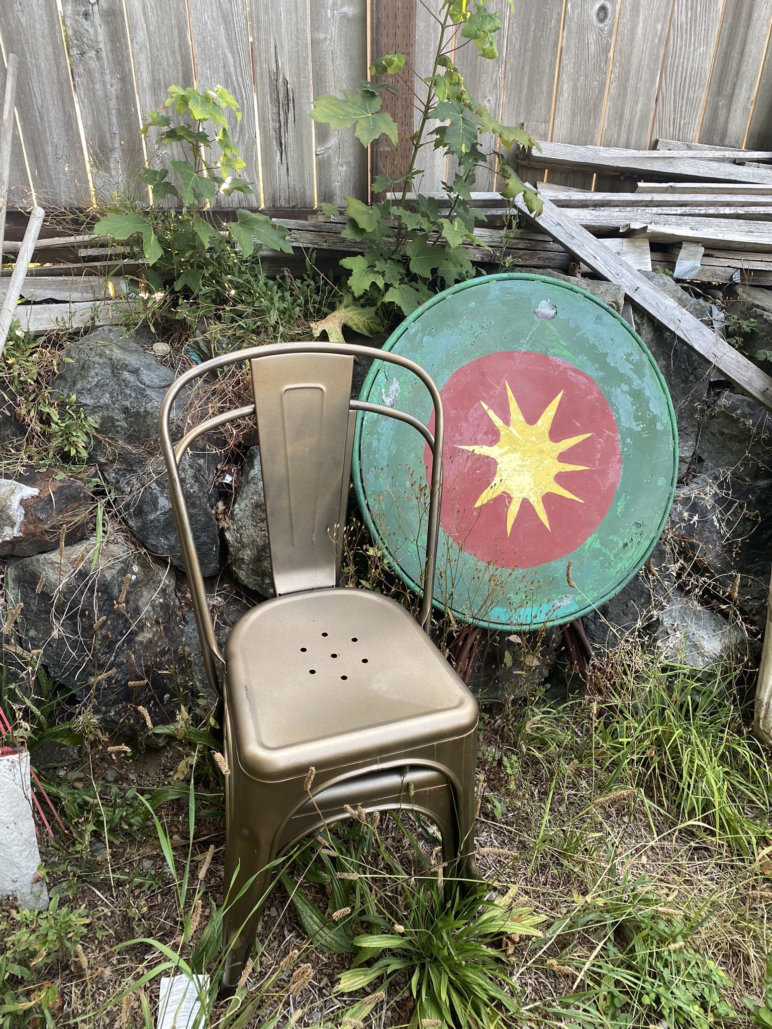 Vintage Folding Metal Table And Two Chairs