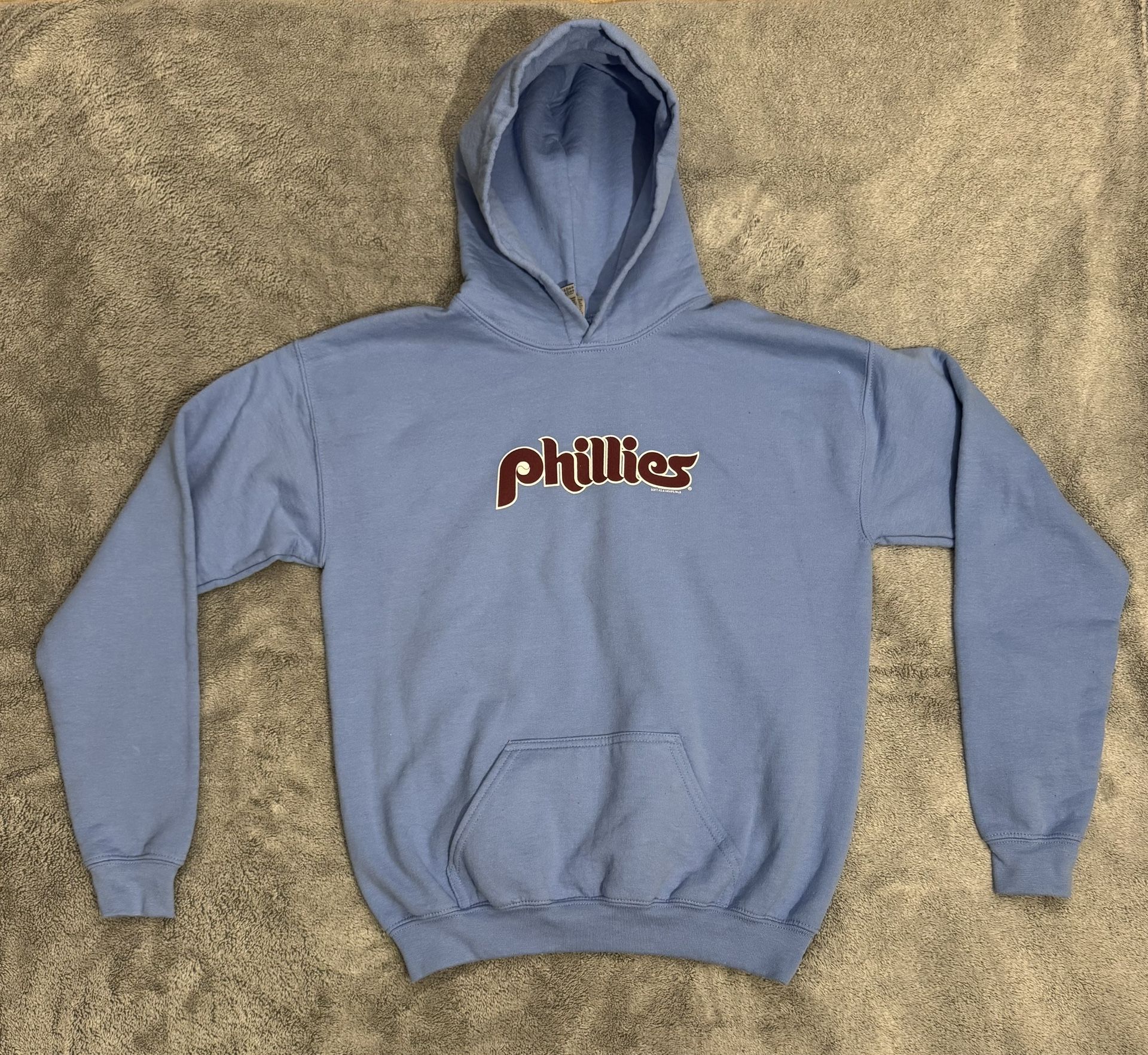Youth Sz XL Gildan Heavy Blend Blue Philadelphia Phillies Hoodie MLB 19x23 EUC