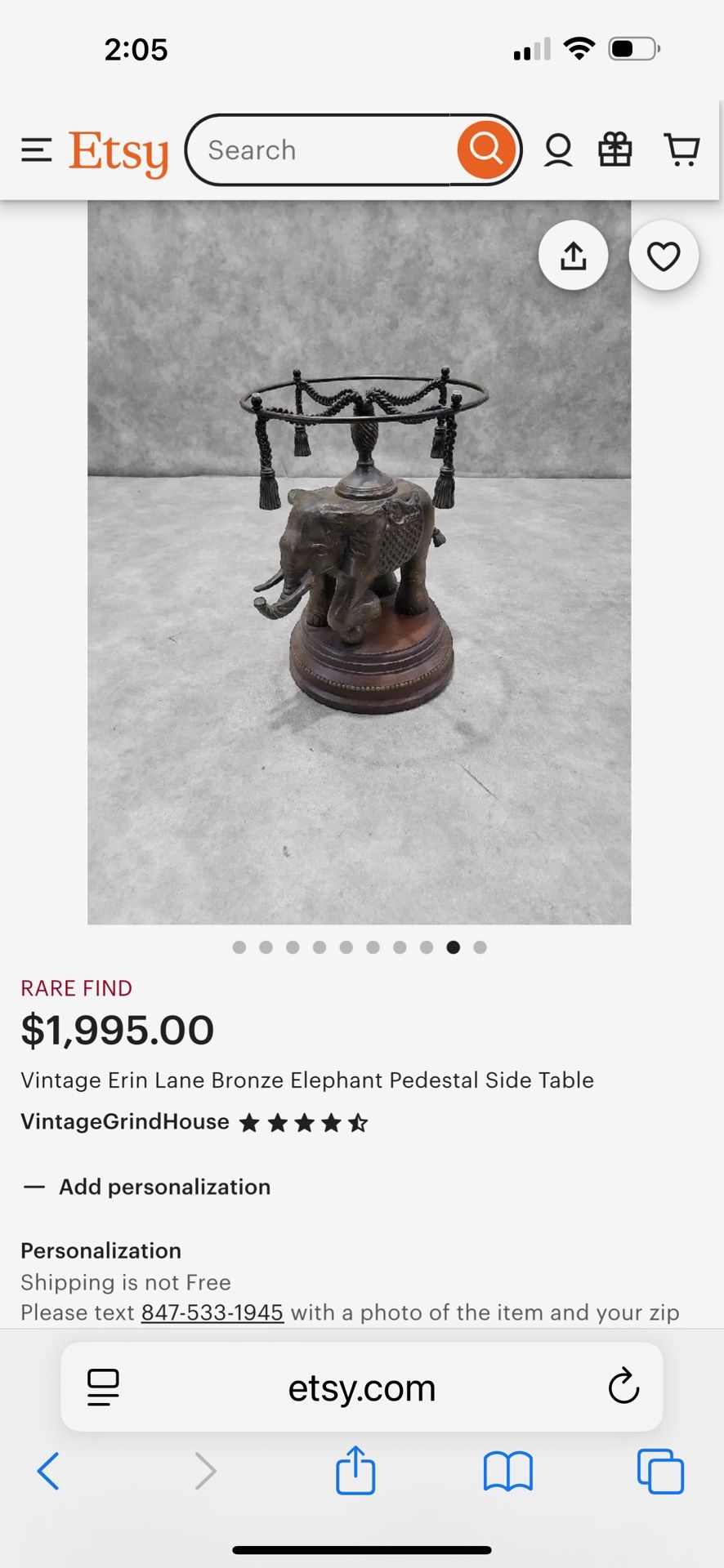 Vintage Erin Lane Bronze Elephant Pedestal Slide Table