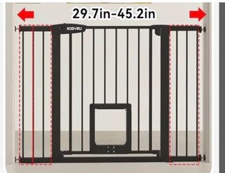 7" to 45.2" Wide Pet Dog Gate with Cat Door Pressure Mounted Black New, Open Box 30" Tall