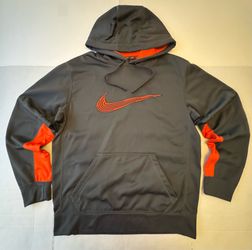 Pre Owned Excellent  Nike Therma Fit Hoodie  Sweatshirt Pullover  Embroidered  Gray Orange  Men  Size Medium
