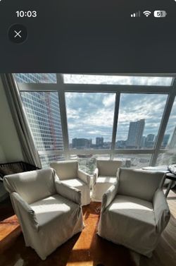 Set of 4 World Market "Arielle" Rolling Dining Chairs + Slipcovers