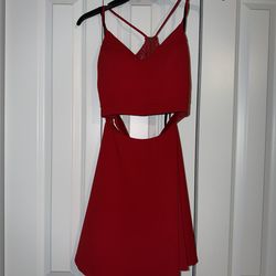 B. Darlin Red Lace Accents Sleeveless V Neck 2 Piece Set Top & Skirt Q4XGP304