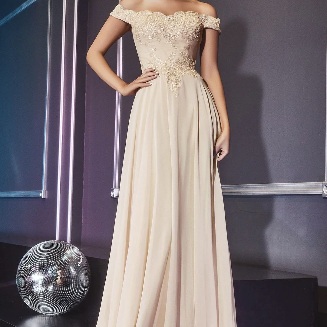 Champagne Lace Bodice Maxi Dress