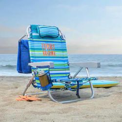 Tommy Bahama Beach Backpack Chair - Insulated Cooler Pouch - 5 Positions - 2024 Green Edition - New with Storage Pouch and Towel Bar - Enjoy Life in P