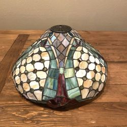 Vintage Tiffany Style Stained Glass Lamp Light Shade 14.5” Wide Bell Shape
