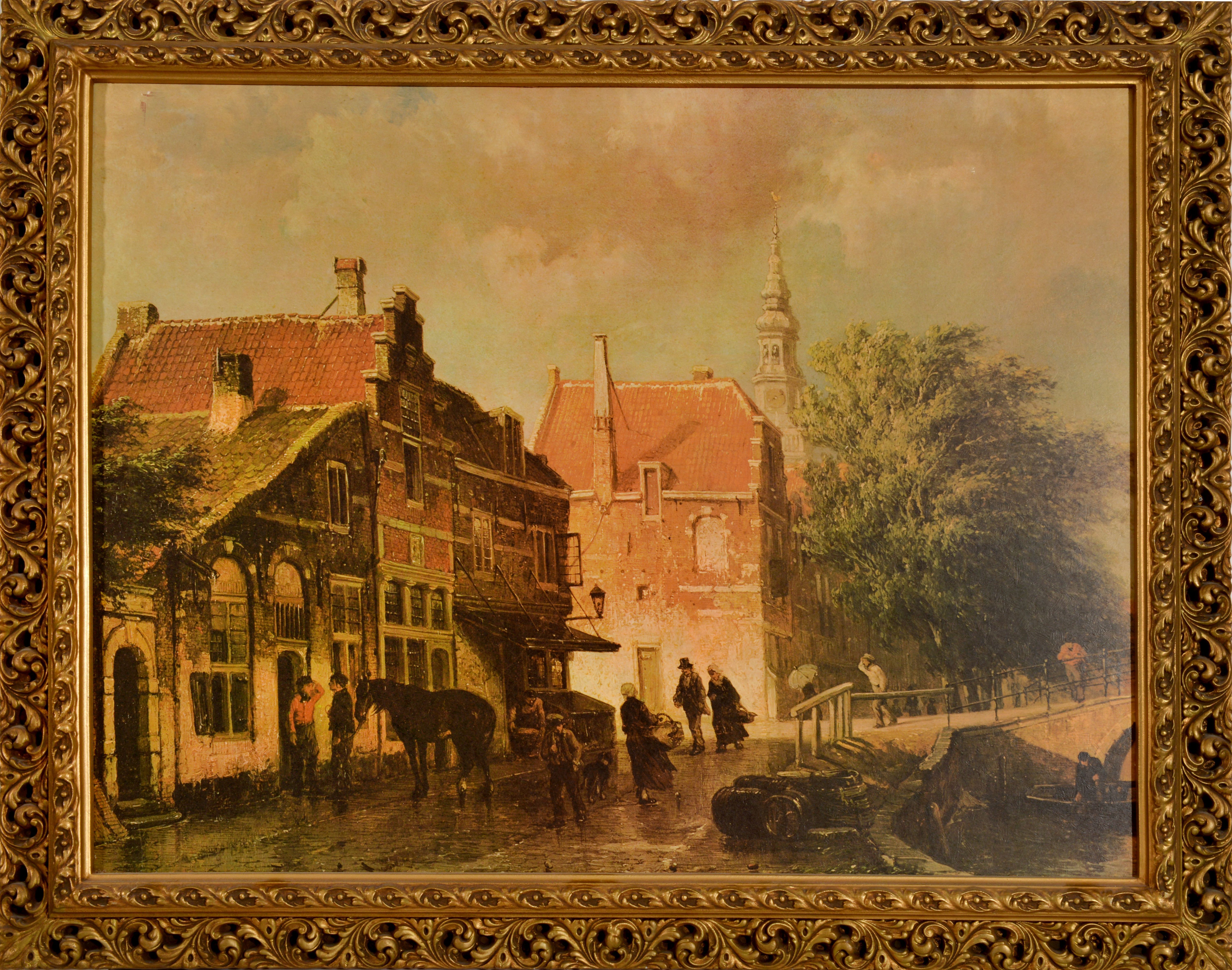 Dutch Canal Scene - Litho Print on Board