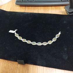 SterlingSilver Black Lab Opal Square Link Bracelet 7.5"